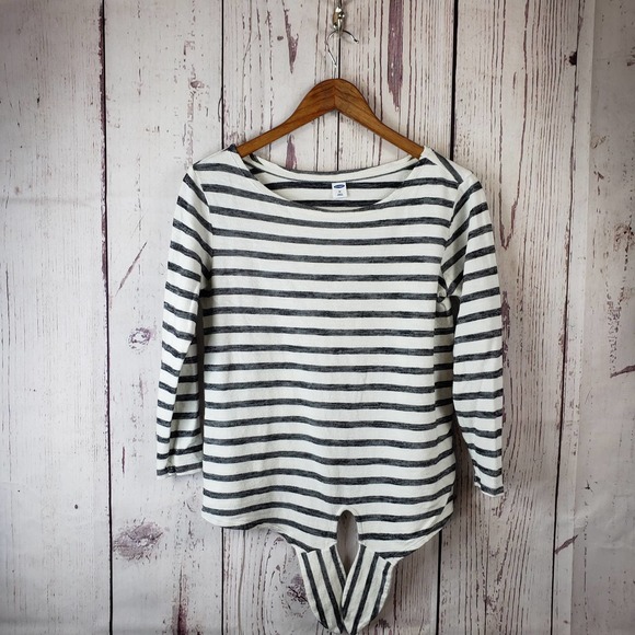 Old Navy Tops - Old Navy Womens Tie Knot Top Size XS Striped 3/4 Sleeve Cotton Black